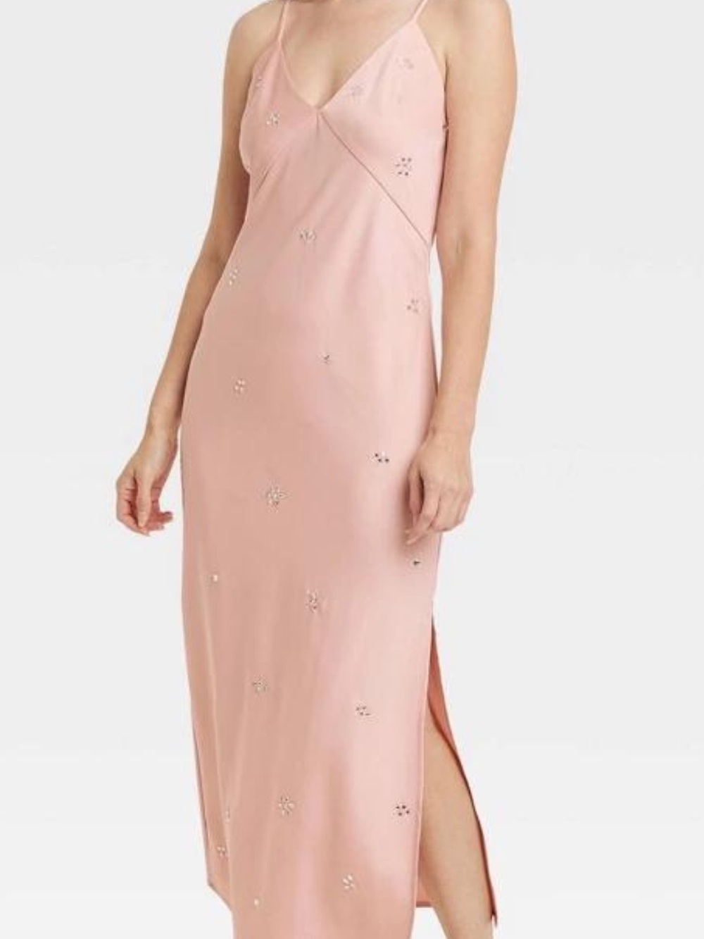 a new day Rose Blush Midi Slip Dress with Embellished Accents